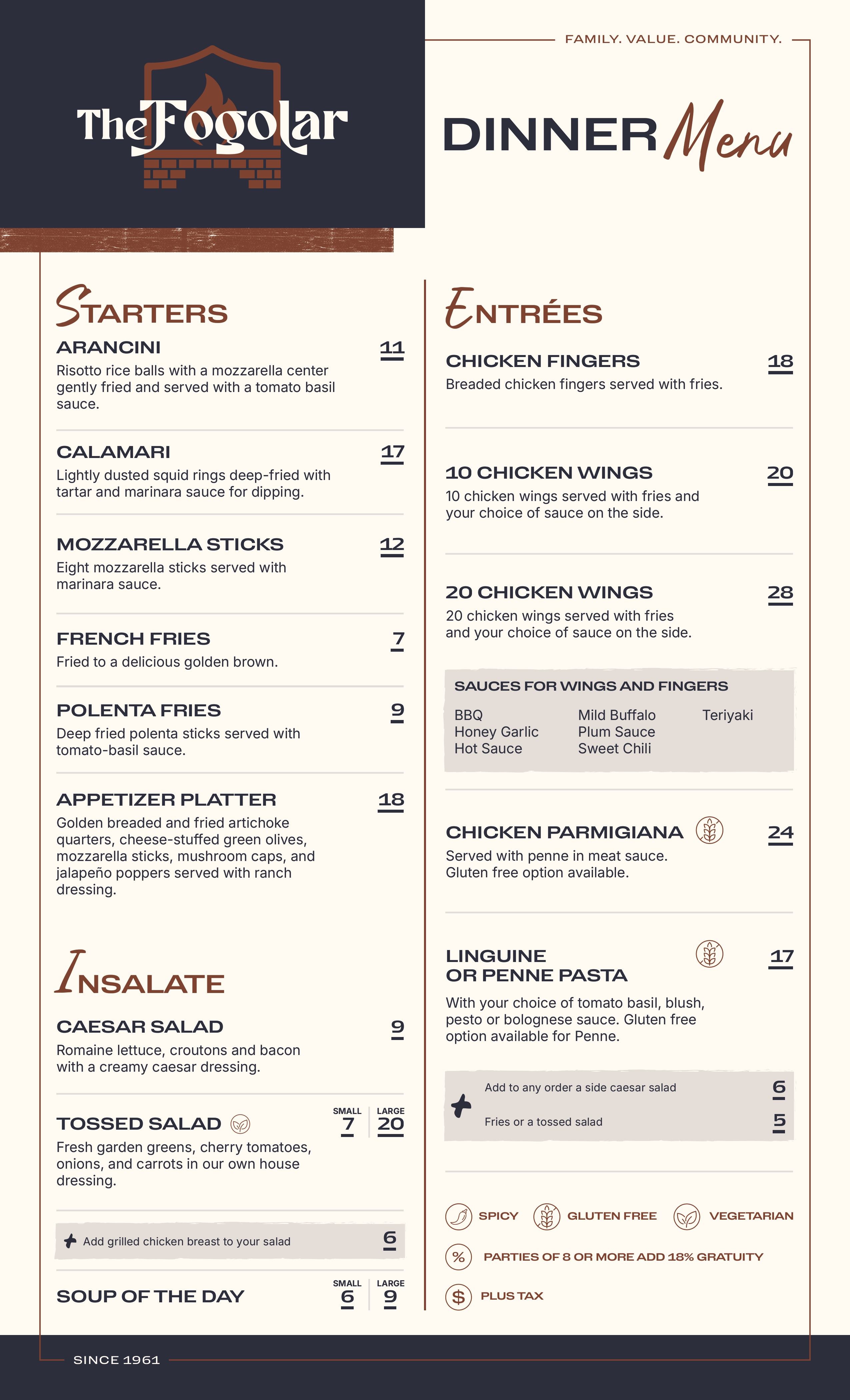 Fogolar Furlan Dinner Menu 1