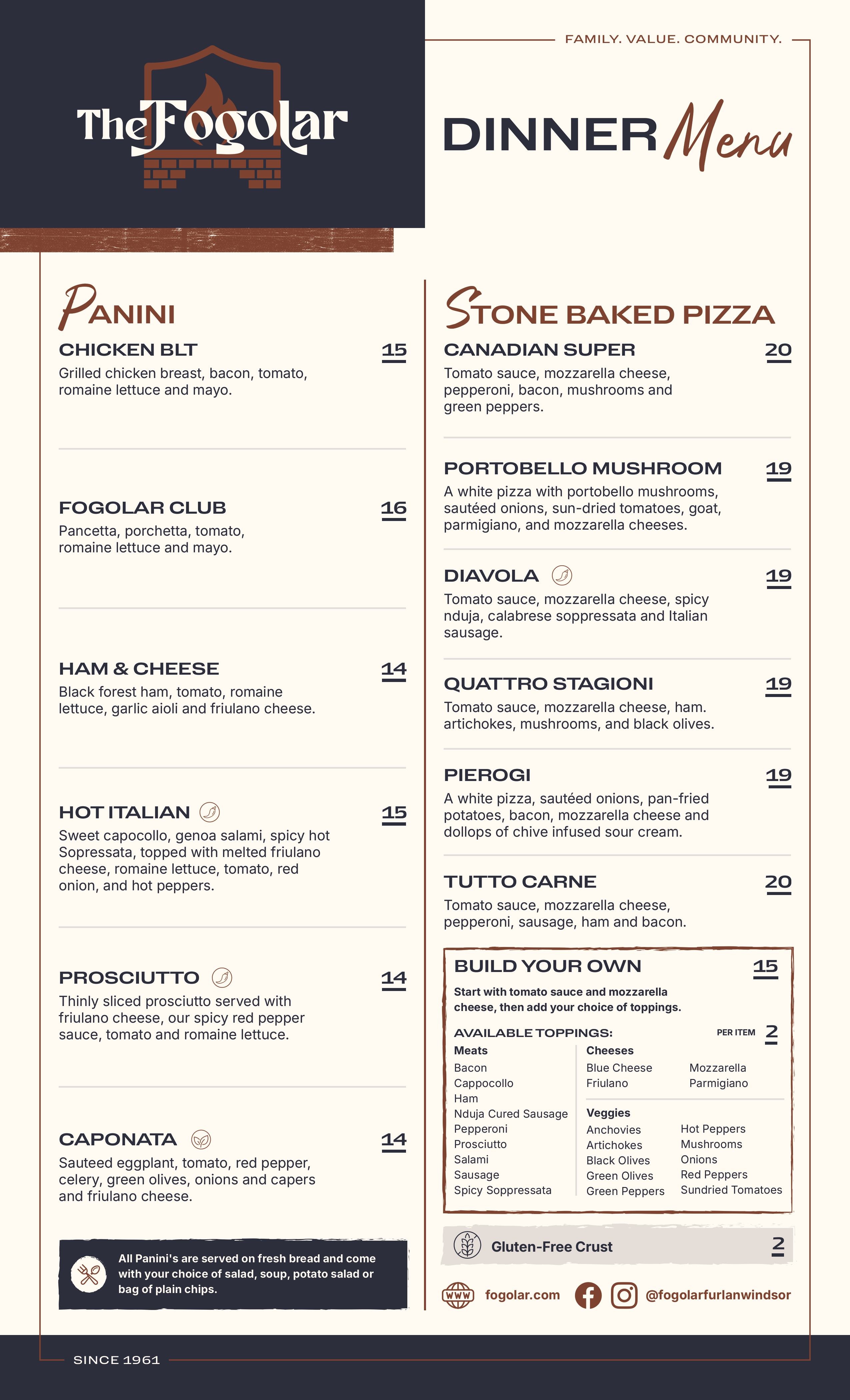 Fogolar Furlan Dinner Menu 2