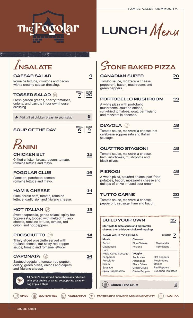 Fogolar Furlan Lunch Menu 2