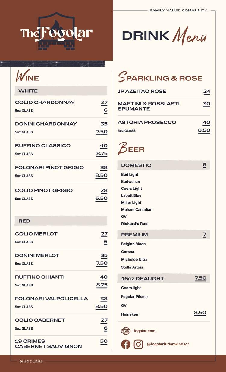 Fogolar Furlan Lunch Menu 1