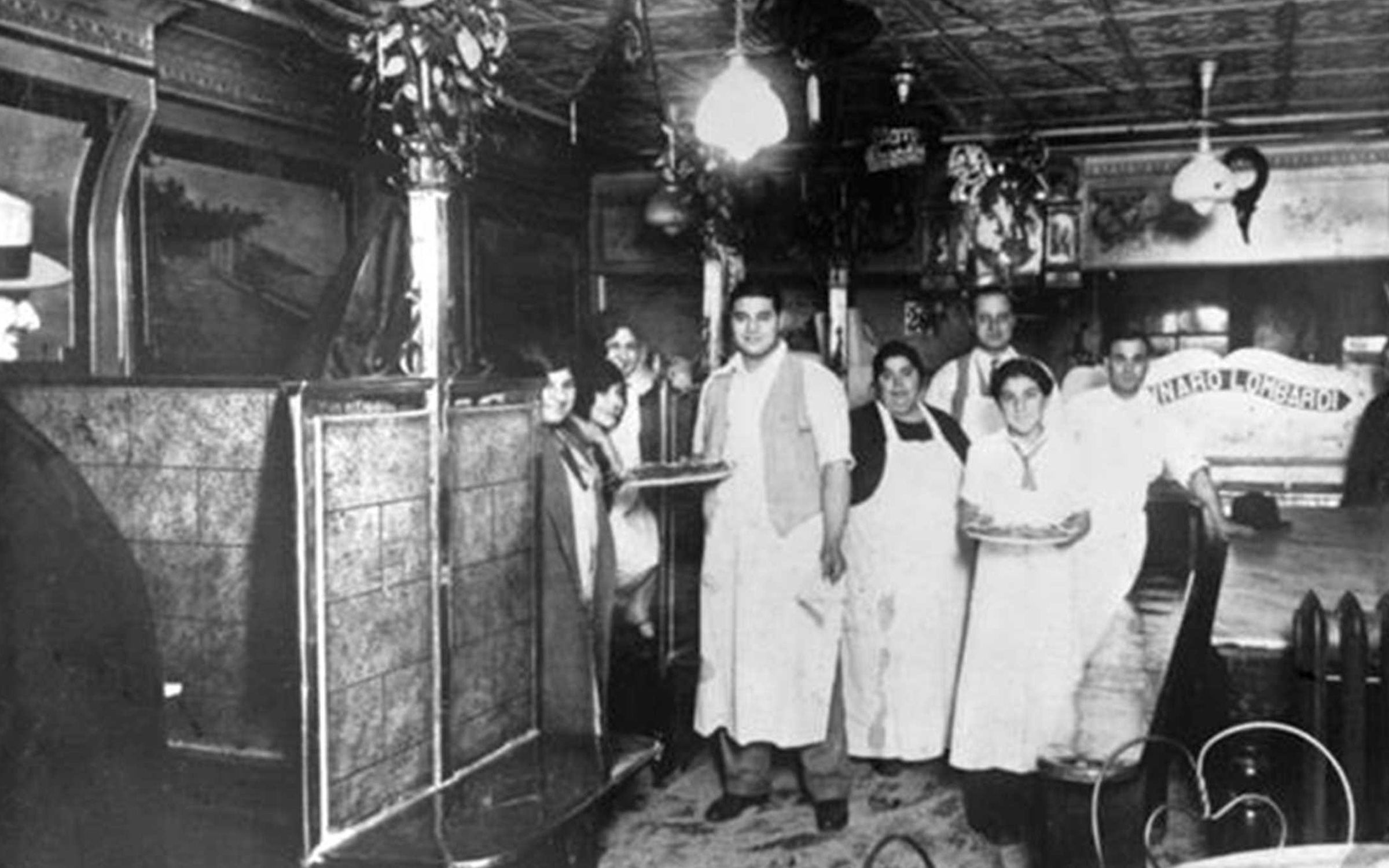 old photo of wait staff in the restaurant